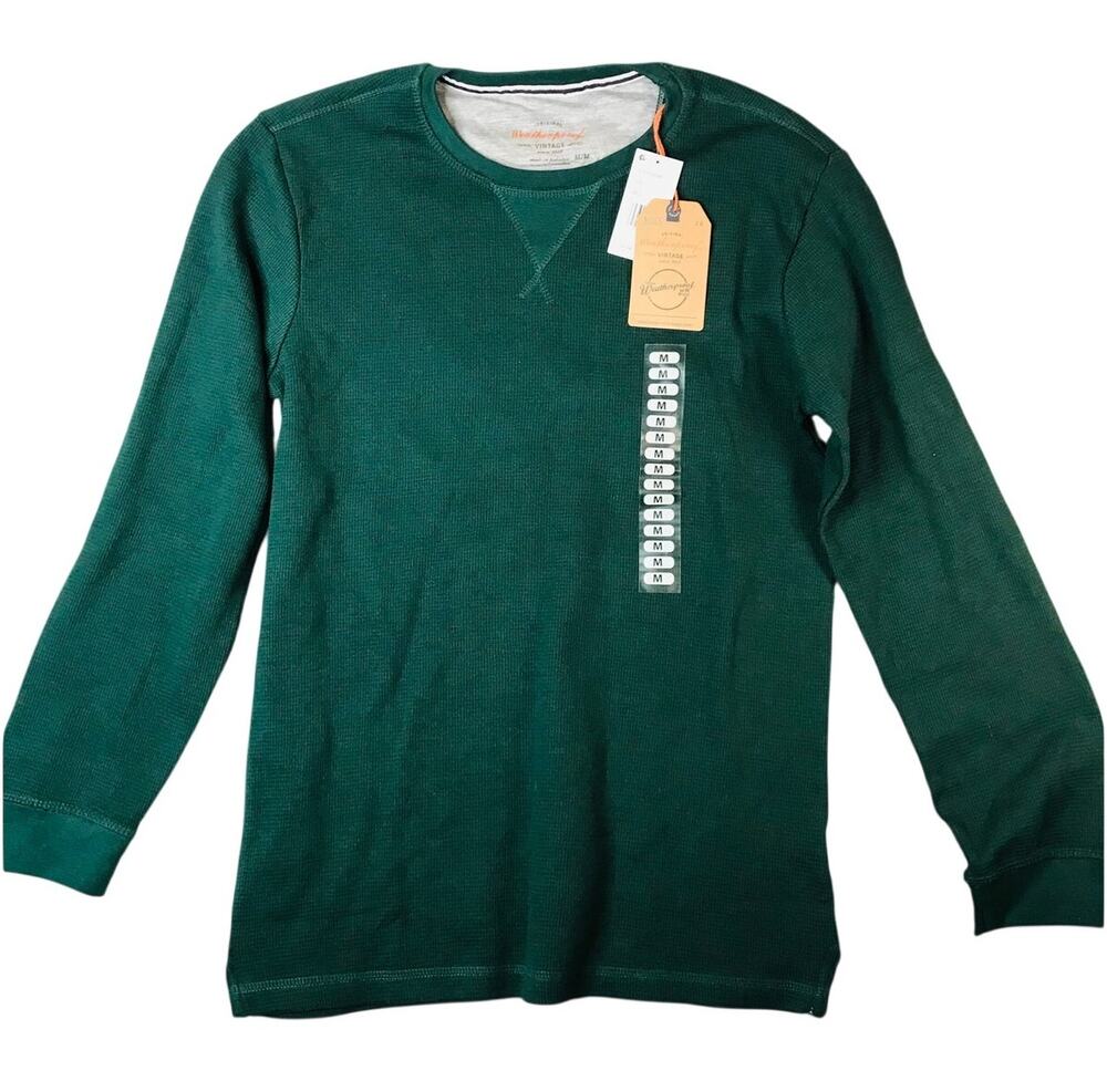 Weatherproof Vintage Henley Mens M Green Waffle Knit Long Sleeve Shirt NWT
